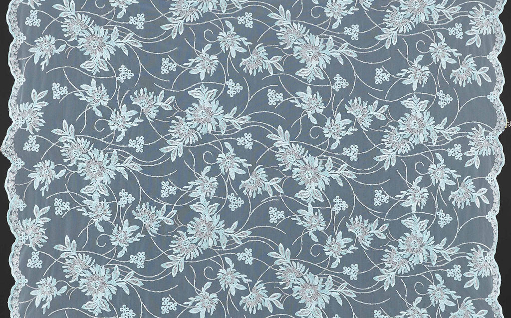 AQUA/SILVER | 25415 - TINA GLITTER SEQUIN EMBROIDERY MESH - Zelouf Fabrics