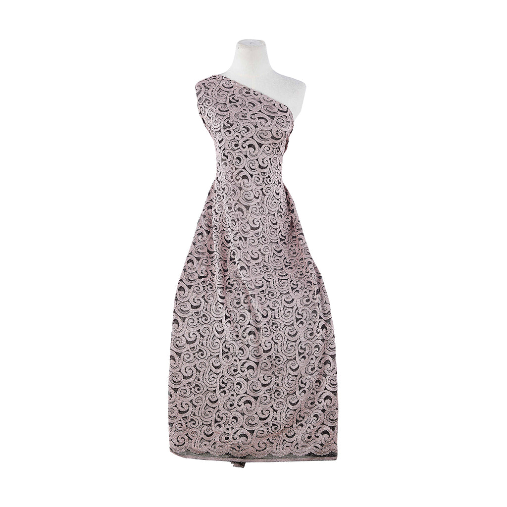 APRICOT/BLACK | 25422-GLITTER - NATASHA FLORAL GLITTER LACE - Zelouf Fabrics