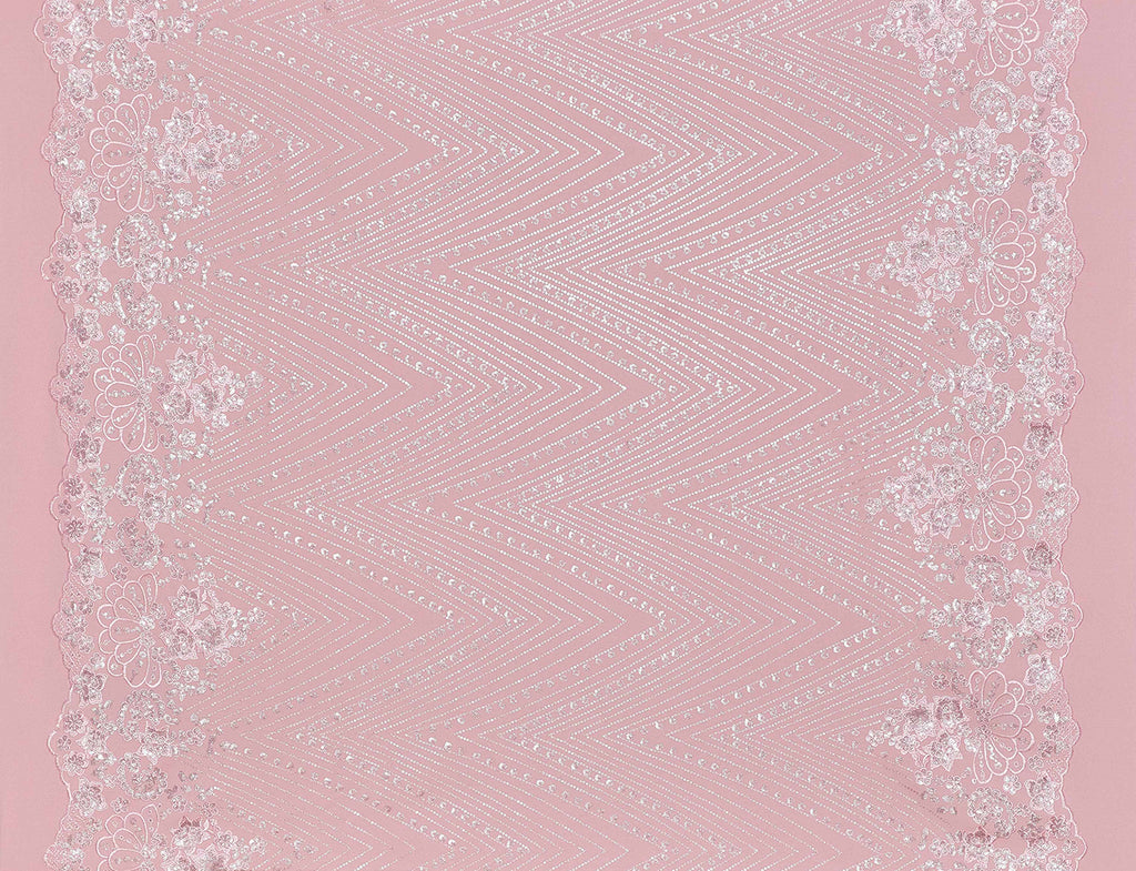 ROSE/MAUVE | 25431 - ANNETTE SINGLE BORDER SEQUIN EMBROIDERY SCUBA CREPE - Zelouf Fabrics