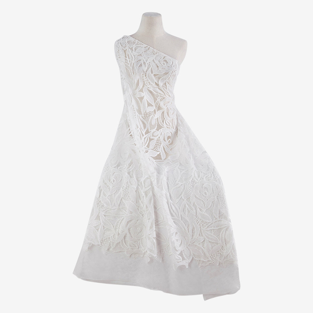 WHITE | 25443 - BIG ROSE SEQUINCE EMBROIDERY LACE MESH - Zelouf Fabrics