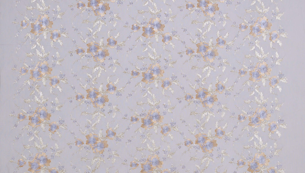 SILVER COMBO | 25446 - TRISHA FLORAL EMBROIDERY MESH - Zelouf Fabrics