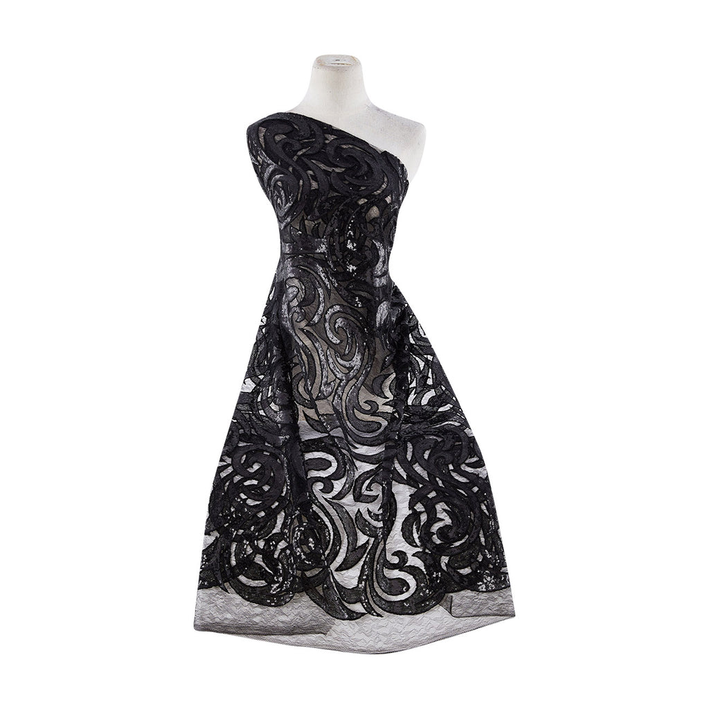 BLACK COMBO | 25456 - MAGGIE SCROLL SEQUIN MESH - Zelouf Fabrics