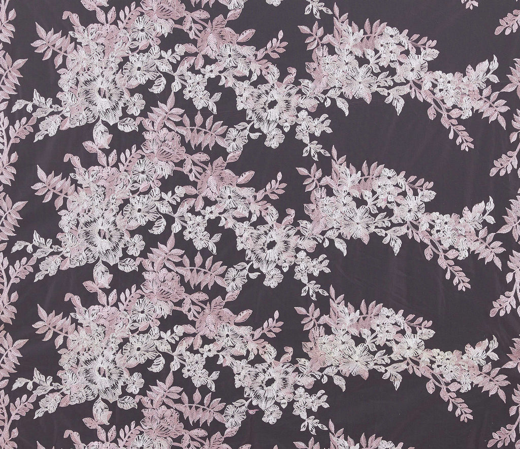 MAUVE/PETAL | 25459 - CRYSTAL FLORAL EMBROIDERY MESH - Zelouf Fabrics