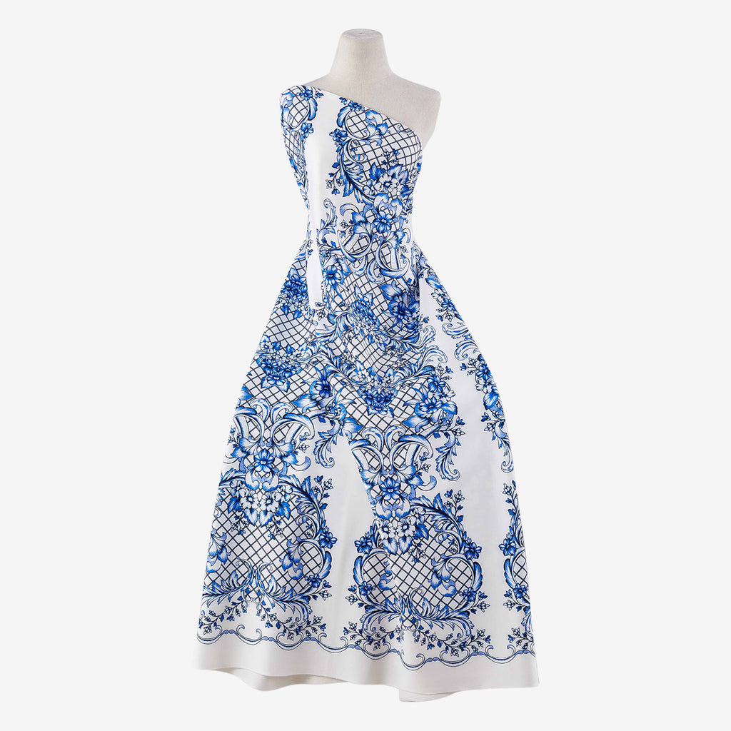WHITE/BLUE | 25489-5631DP - FLORAL GARDEN PRINT SCUBA - Zelouf Fabrics