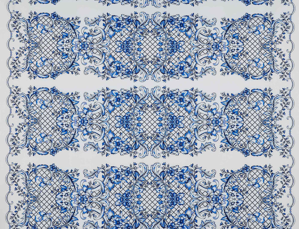 WHITE/BLUE | 25489-5631DP - FLORAL GARDEN PRINT SCUBA - Zelouf Fabrics