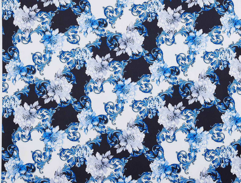 BLUE/GREY | 25492-5631DP - TINA FLORAL SCROLL PRINT SCUBA - Zelouf Fabrics