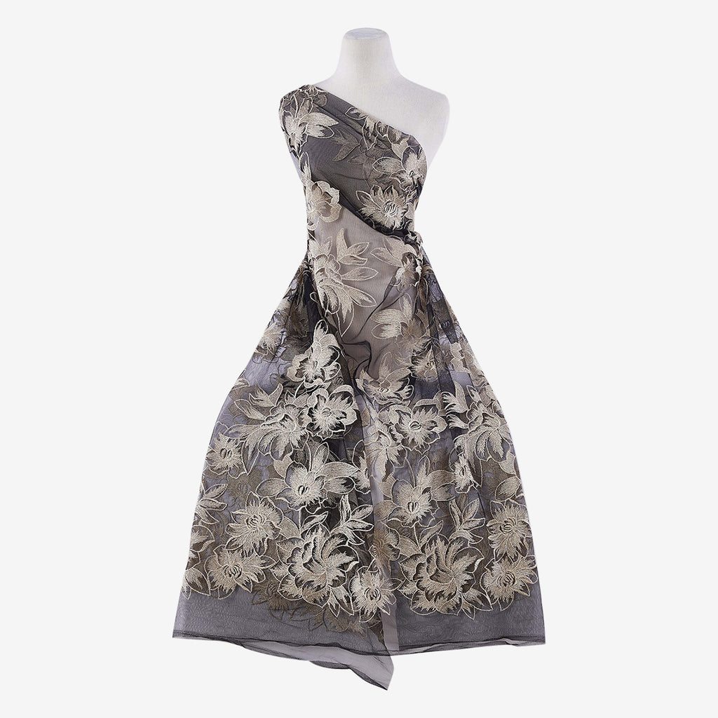 BLACK/CHAMPAGNE | 25494-1060 - FREYA METALLIC FLORAL MESH - Zelouf Fabrics