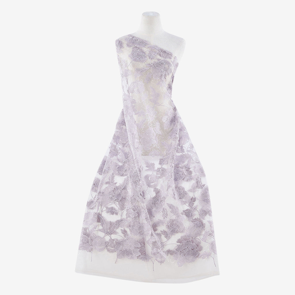 DOVE/LAVENDER | 25519-1060 - ELLIE FLORAL METALLIC EMBROIDERY SEQUIN MESH - Zelouf Fabric