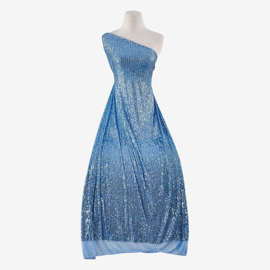 CYAN ALLURE | 25525-BLUE - ARIEL LINE SEQUIN STRETCH MESH - Zelouf Fabrics