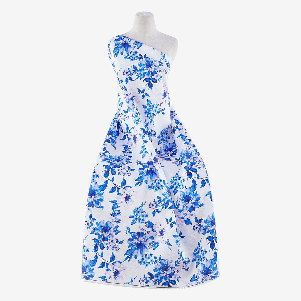 SHARON FLORAL PRINT FOIL MIKADO  | 25526FOL-4765DP BLUE/PINK - Zelouf Fabrics