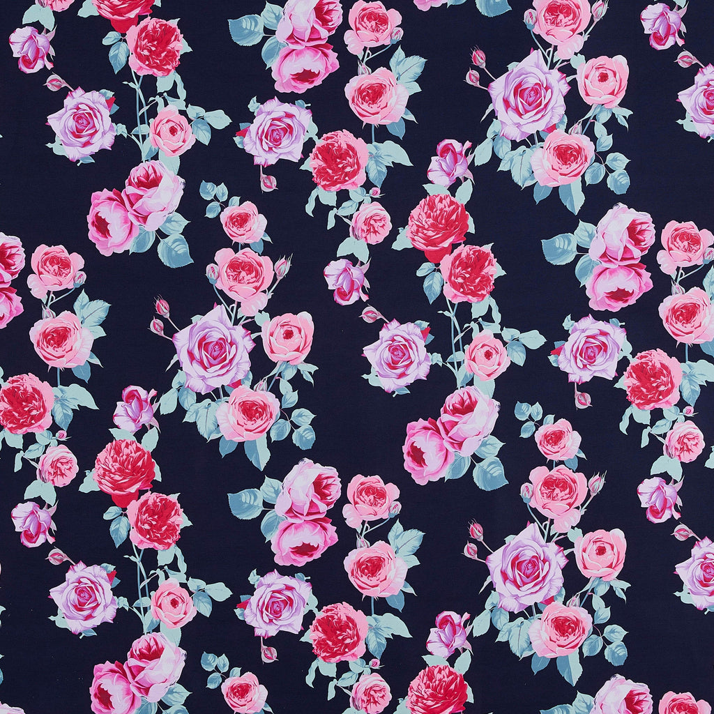 BLACK/PINK | 25528-5724DP - BRITNEY FLORAL PRINT SHANTUNG - Zelouf Fabrics