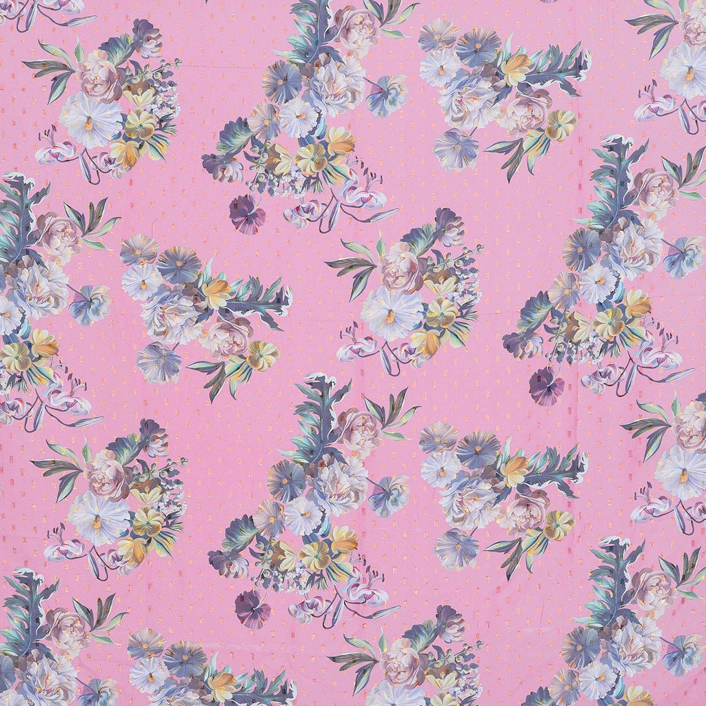 FLORAL BOUQUET PRINT CLIPPED LUREX CHIFFON  | 25530-3539DPO  - Zelouf Fabrics