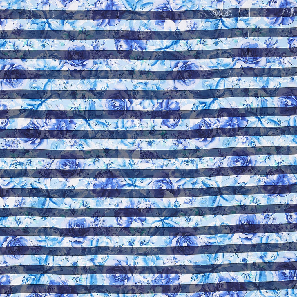 BLUE COMBO | 25537-G09DP - ALI FLORAL PRINT STRIPE MIKADO - Zelouf Fabrics