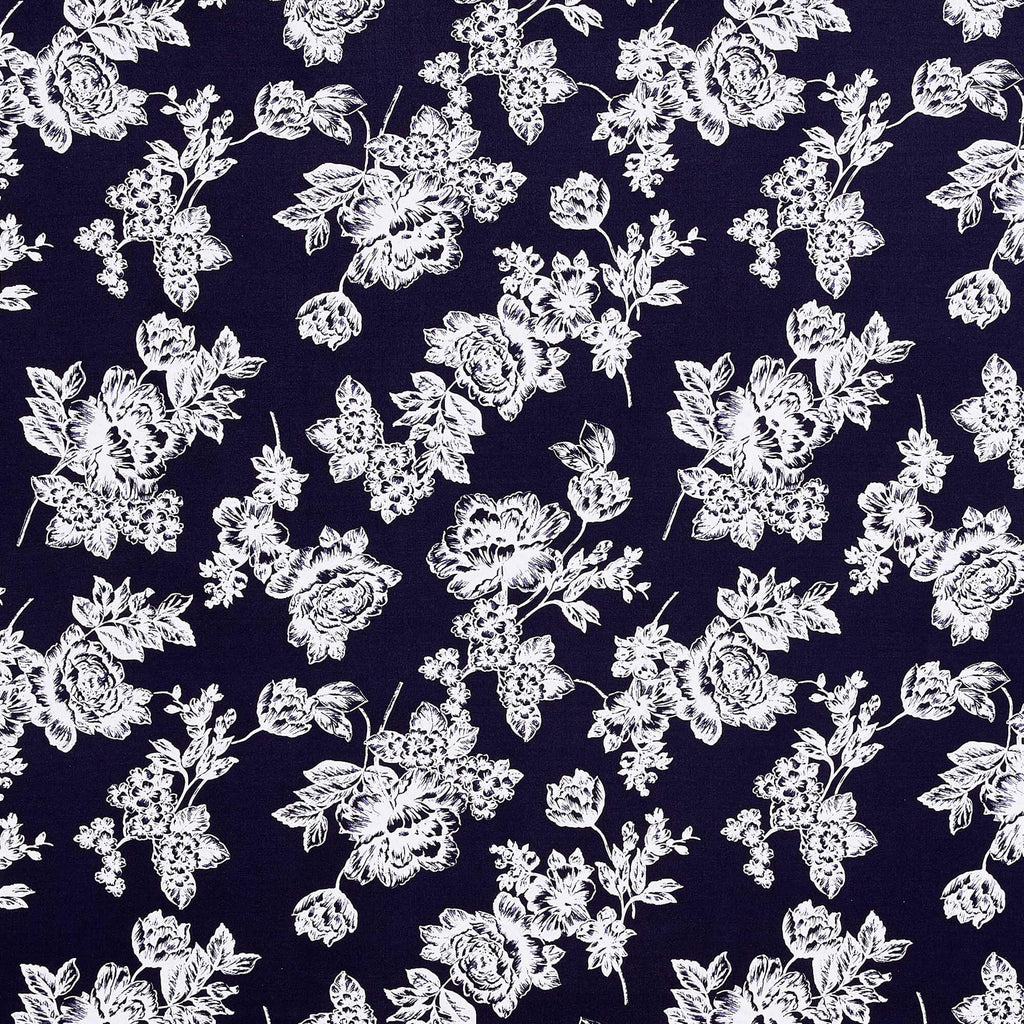 DAZZLING NAVY  | 25541-1181P - ELIZABETH FLORAL PUFF PRINT ITY - Zelouf Fabrics