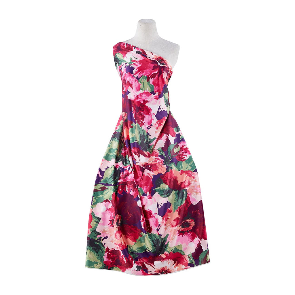 WHITE/RED | 25551-003DP - MEL WATERCOLOR FLORAL PRINT CREPE BACK SATIN - Zelouf Fabrics