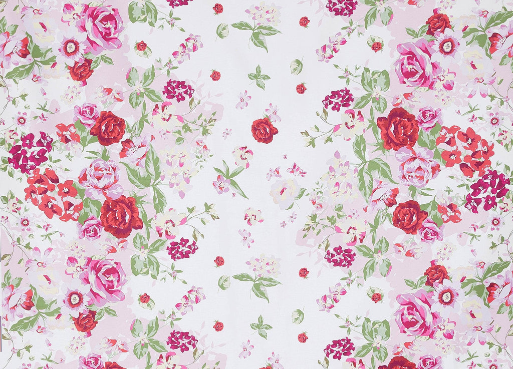 WHITE/ROSE | 25553-5724DP - ROSE FLORAL PRINT DOUBLE BORDER SHANTUNG - Zelouf Fabrics