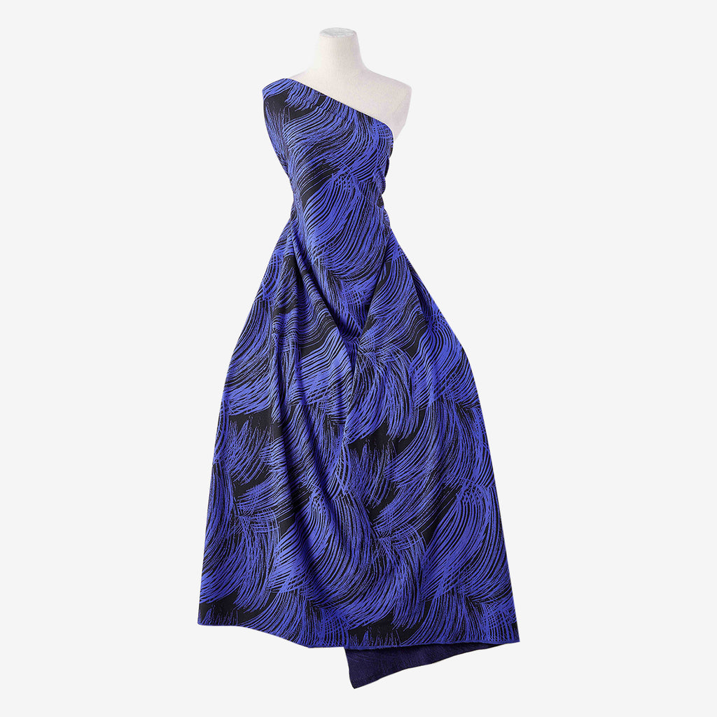 KELLY BRUSHSTROKE SCUBA CREPE JACQUARD  | 25562-5670 BLACK/BLUE - Zelouf Fabrics