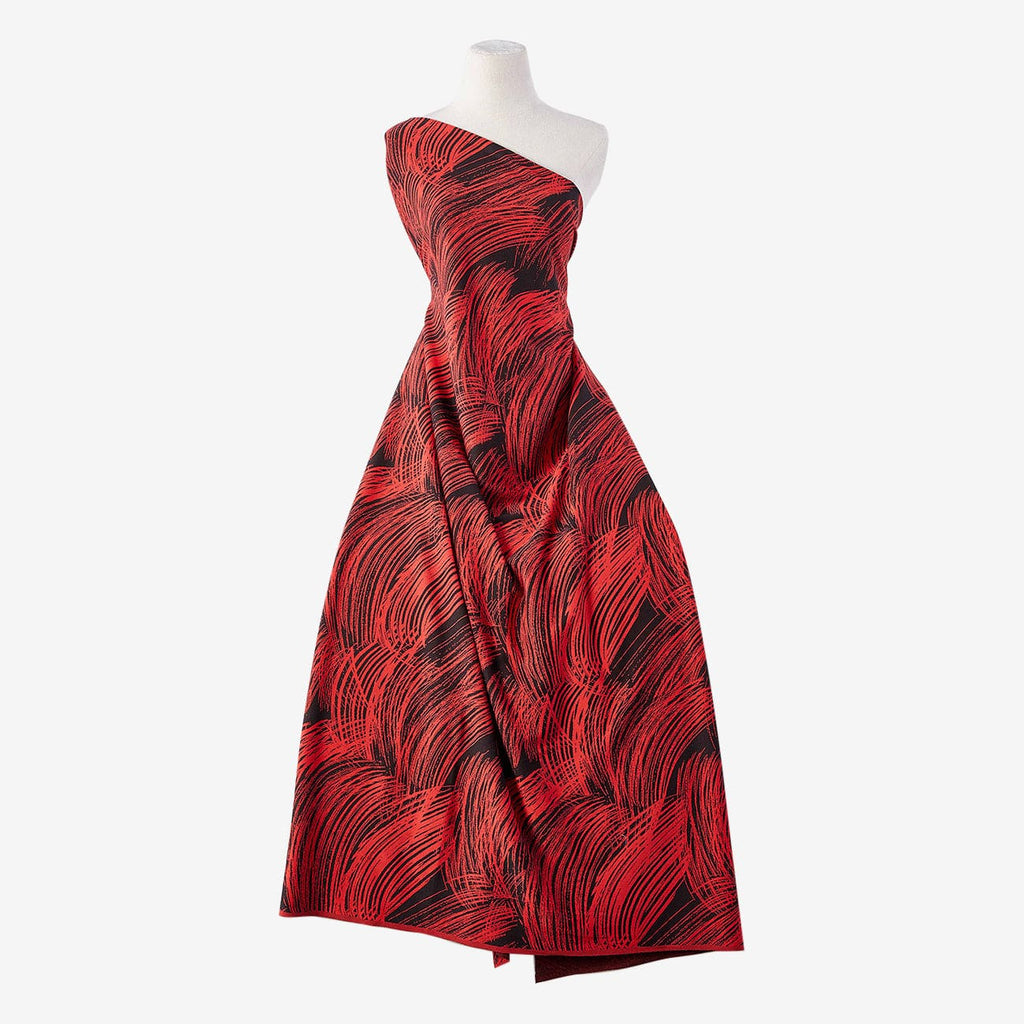 KELLY BRUSHSTROKE SCUBA CREPE JACQUARD  | 25562-5670 BLACK/RED - Zelouf Fabrics