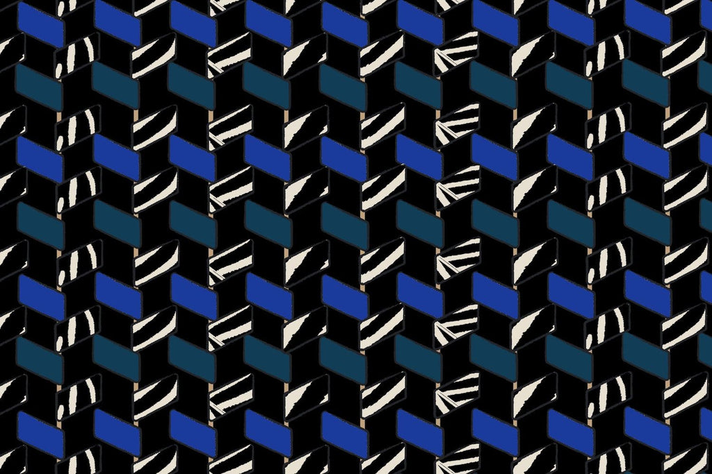 BASKET WEAVE PRINT HATCHI  | 25563-5179DP BLUE COMBO - Zelouf Fabrics