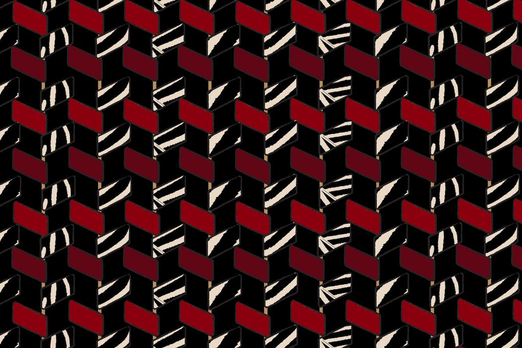 BASKET WEAVE PRINT HATCHI  | 25563-5179DP RED COMBO - Zelouf Fabrics