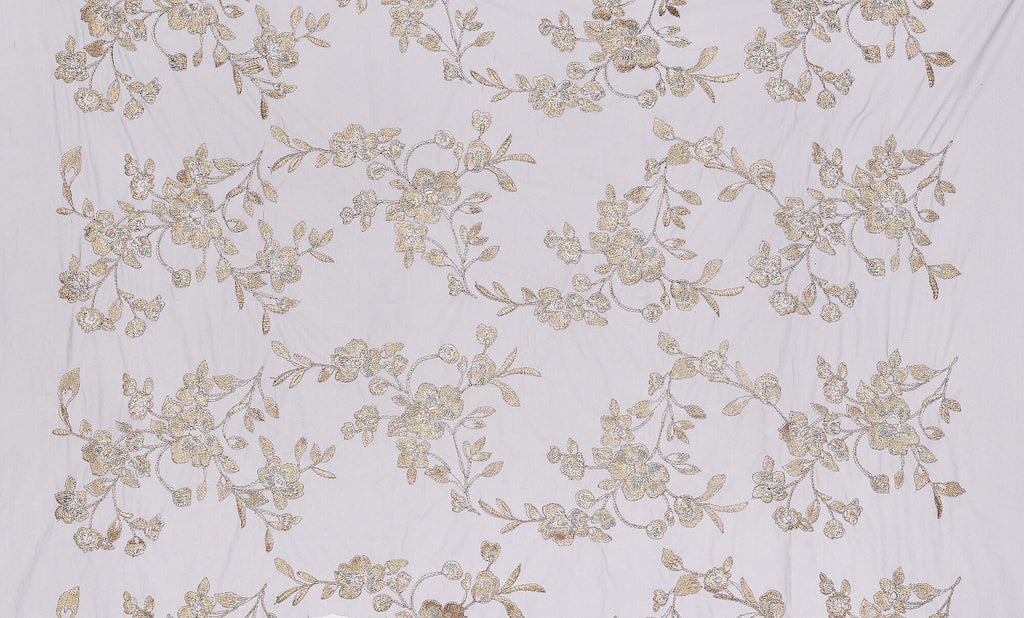 BLACK/ALMOND | 25581-1060 - ASHLEY CORDED FLORAL EMBROIDERY MESH - Zelouf Fabrics