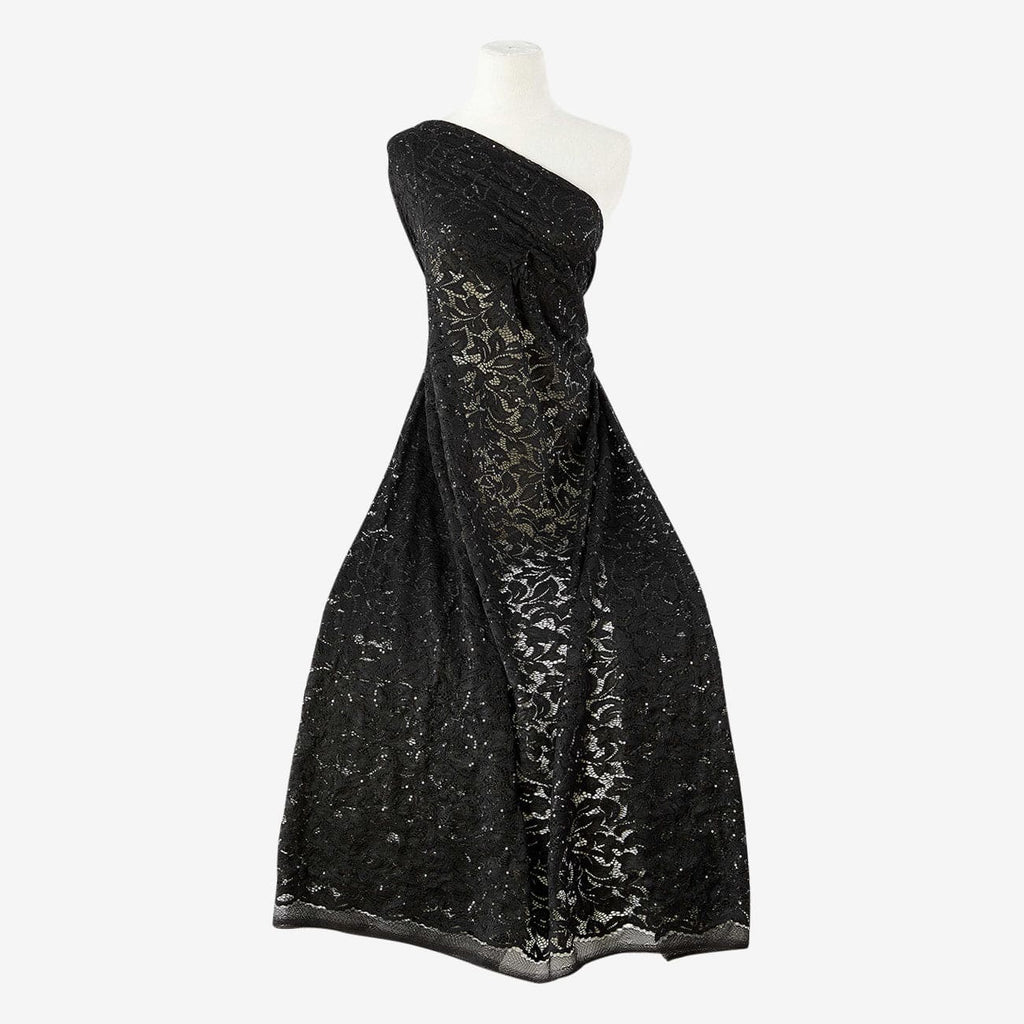 ROXIE FLORAL SEQUIN LACE  | 25625-SEQUIN BLACK - Zelouf Fabrics