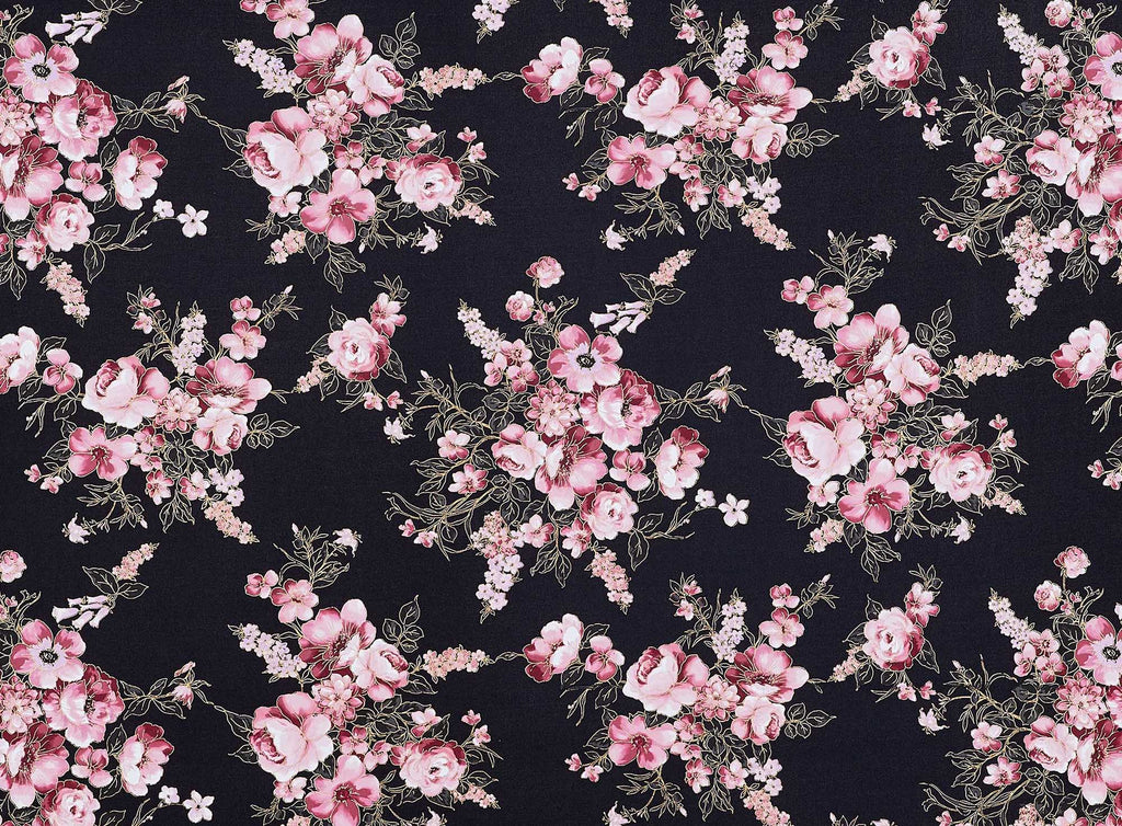 BLACK COMBO | 25661FOL-1181 - INGRID FLORAL FOIL OUTLINE PRINT ITY - Zelouf Fabrics