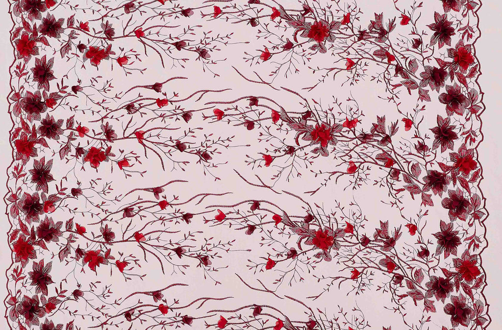 ARRESTING WINE | 25663 - PIPER DUO 3D FLOWER EMBROIDERY MESH - Zelouf Fabrics