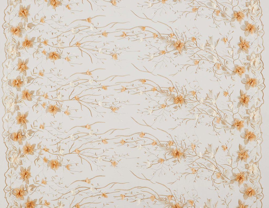 ELEGANT SAND | 25663 - PIPER DUO 3D FLOWER EMBROIDERY MESH - Zelouf Fabrics