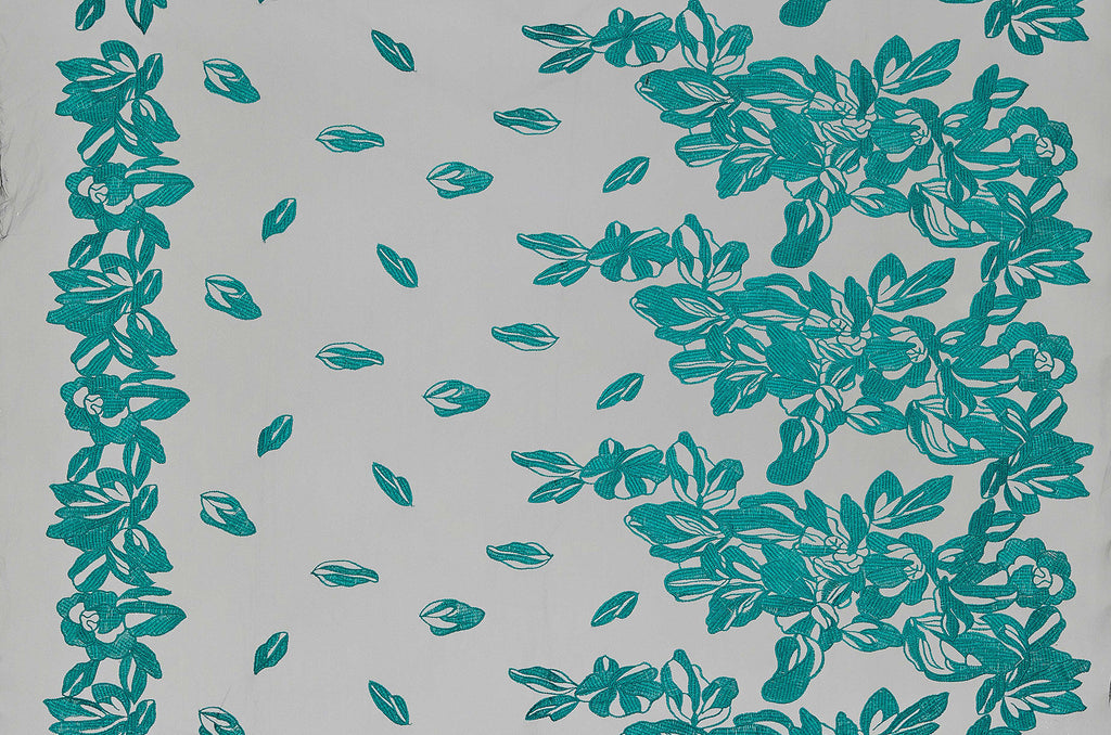 GREEN COMBO | 25664 - ZURI SINGLE BORDER EMBROIDERY MESH - Zelouf Fabrics