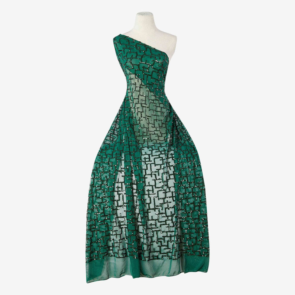 LYRA SEQUIN EMBROIDERY STRETCH MESH  | 25667 ARRESTING EMERALD - Zelouf Fabrics