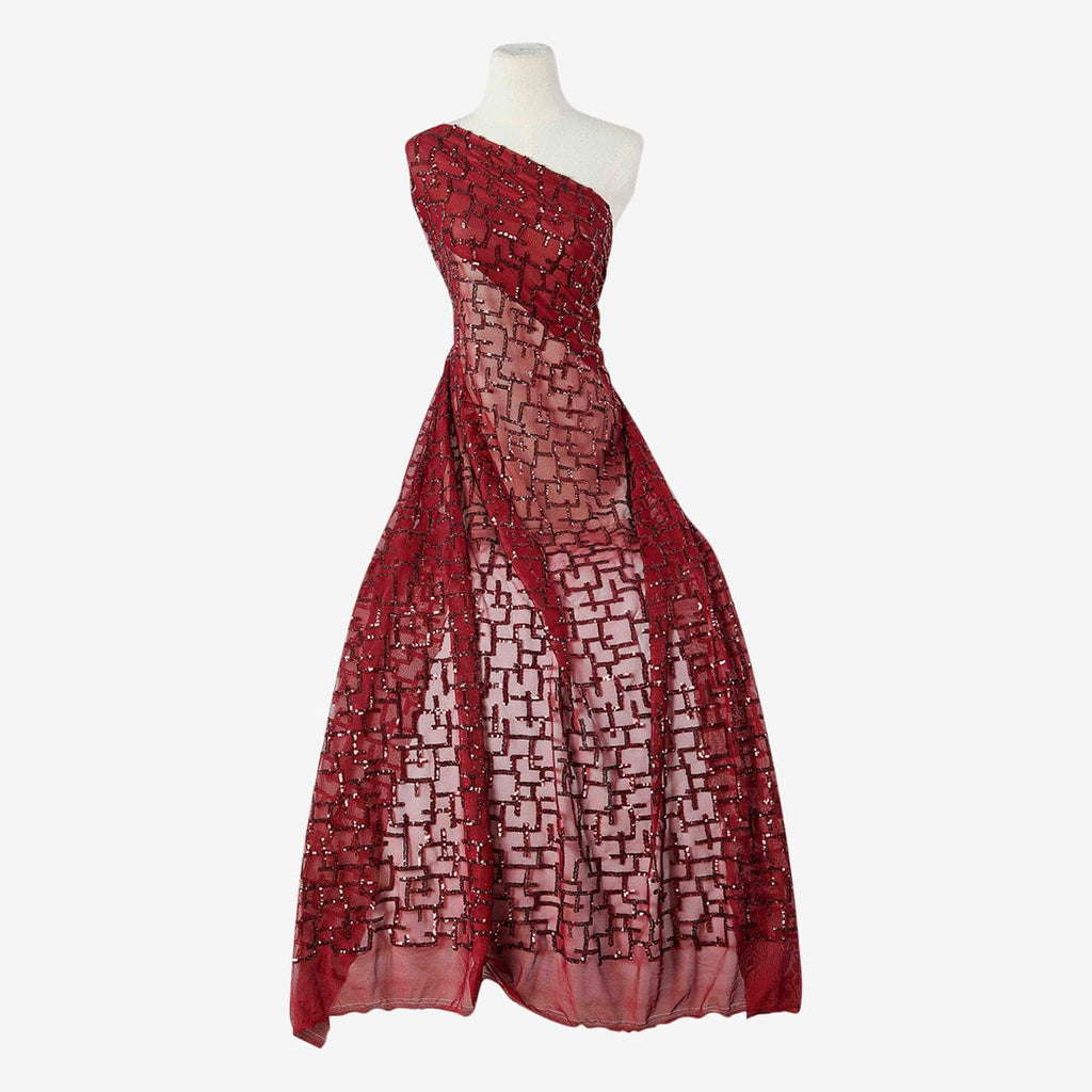 LYRA SEQUIN EMBROIDERY STRETCH MESH  | 25667 ARRESTING WINE - Zelouf Fabrics