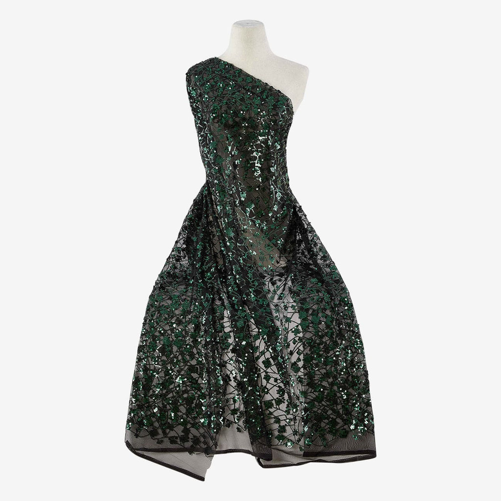 FRYE LACED SEQUIN EMBROIDERY MESH  | 25668 BLK/EMERALD - Zelouf Fabrics