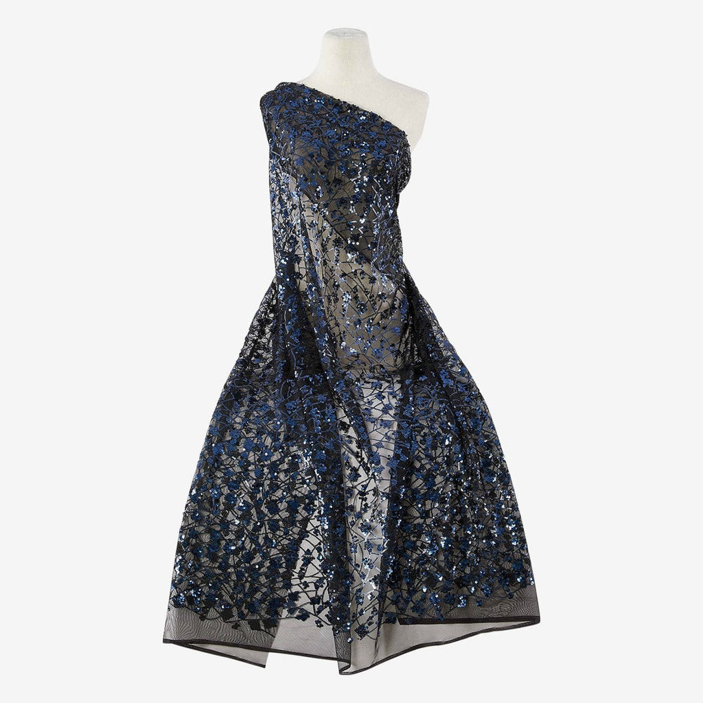 FRYE LACED SEQUIN EMBROIDERY MESH  | 25668 BLK/NAVY - Zelouf Fabrics