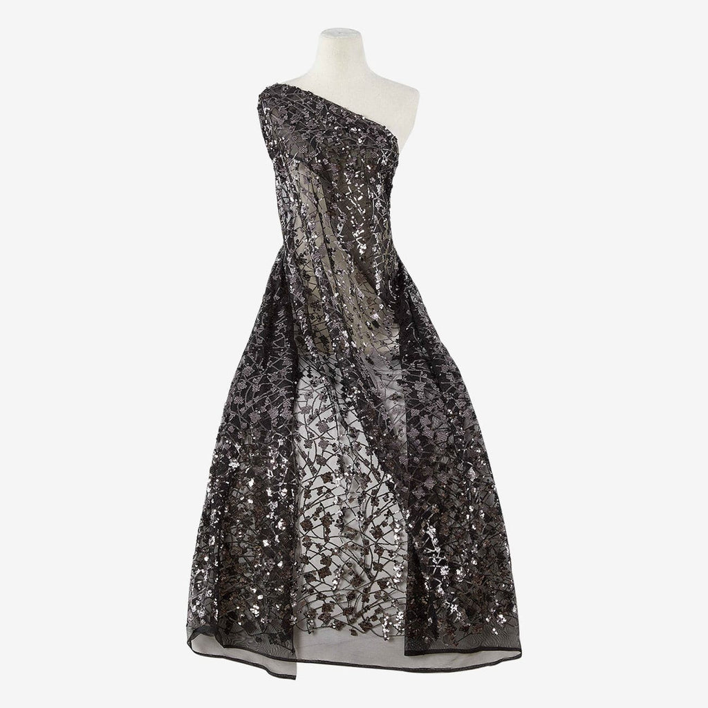 FRYE LACED SEQUIN EMBROIDERY MESH  | 25668 BLK/COAL - Zelouf Fabrics