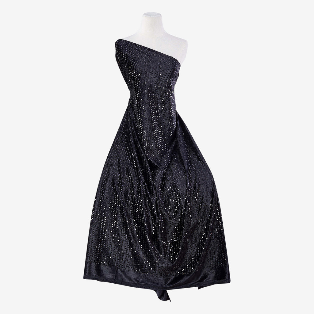 GIGI SEQUIN EMBROIDERY VELVET  | 25685 BLACK - Zelouf Fabrics