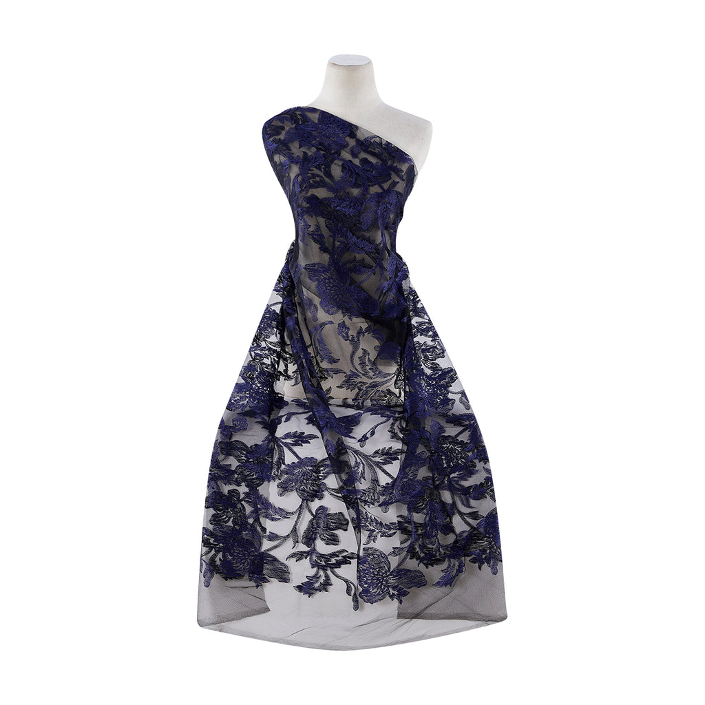NAVY/BLK | 25708 - AYLLIA FLORAL EMBROIDERY MESH - Zelouf Fabrics