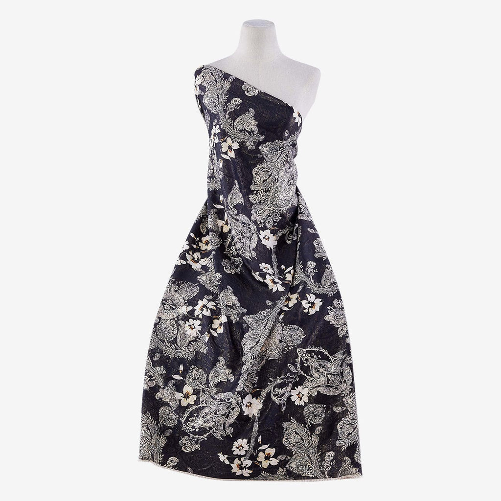 MOANA PAISLEY FLOWER PRINT MATELASSE JACQUARD  | 25755-G32DP BLACK/ECRU - Zelouf Fabrics