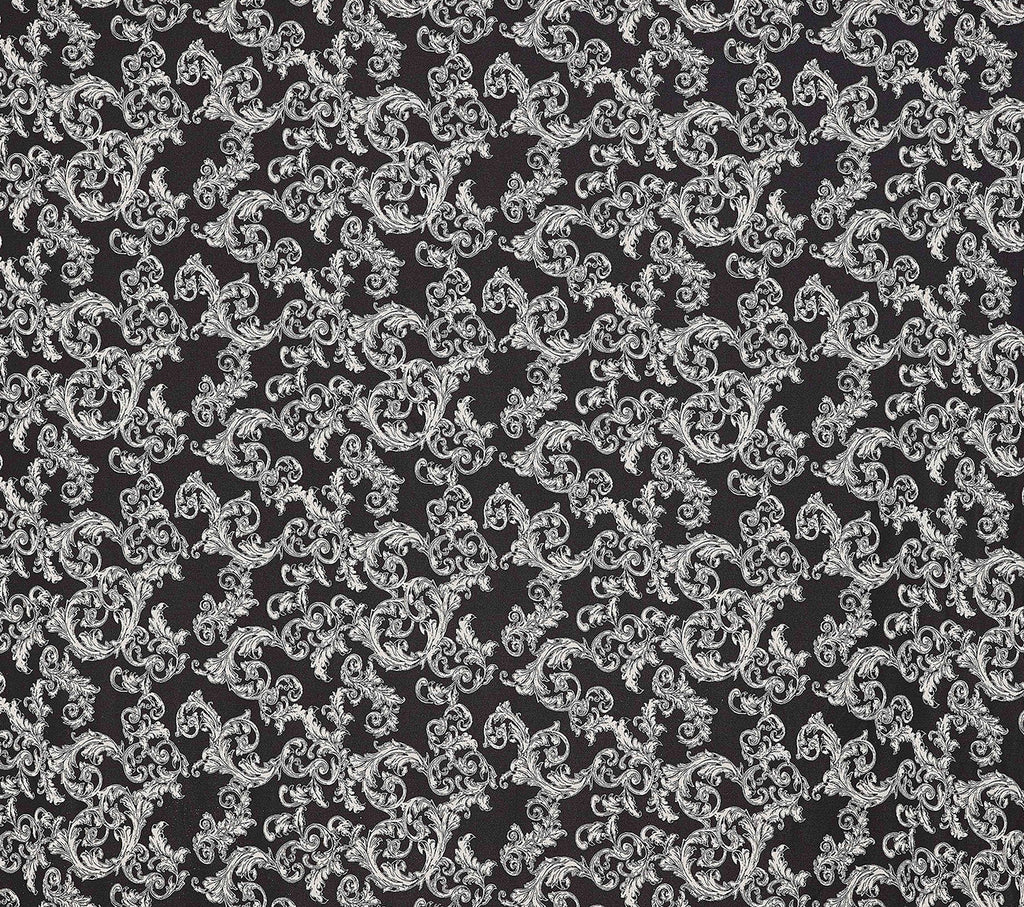 BLACK/IVORY | 25770-5670 - SCROLL SCUBA CREPE JACQUARD - Zelouf Fabrics
