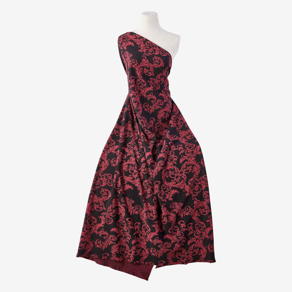 BLACK/RED | 25770-5670 - SCROLL SCUBA CREPE JACQUARD - Zelouf Fabrics