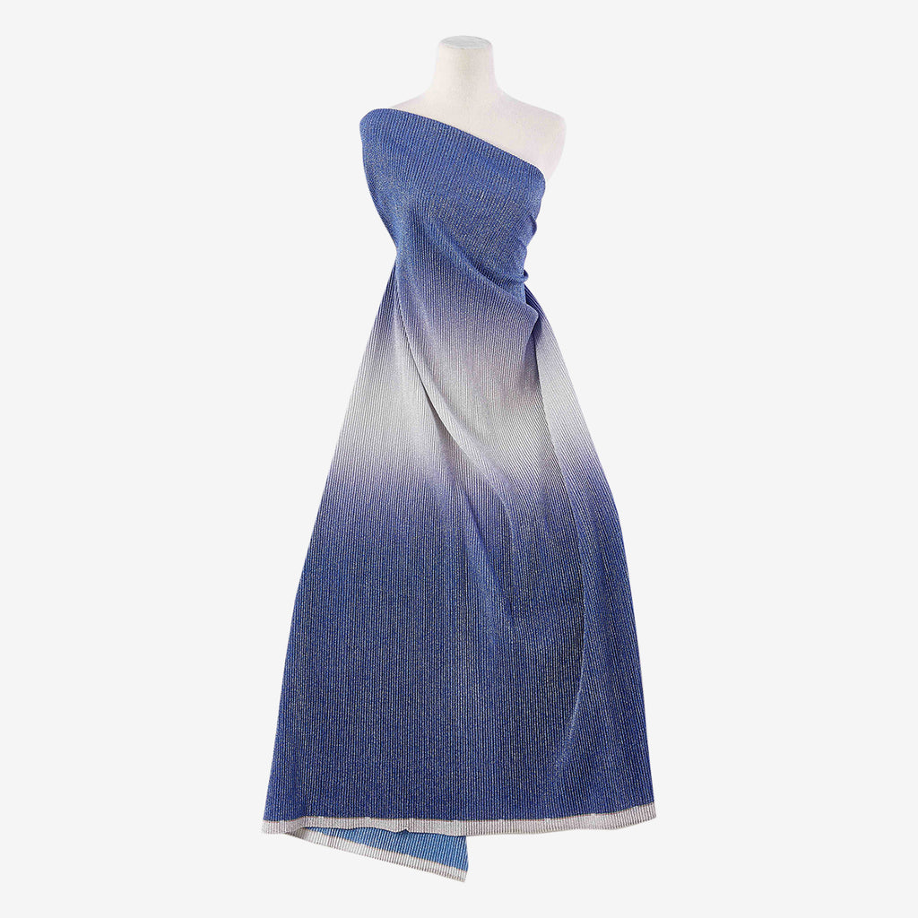 CATE DOUBLE BORDER OMBRE LUREX PLEATED KNIT  | 25873PLT-OMB DAZZLING BLUE - Zelouf Fabrics