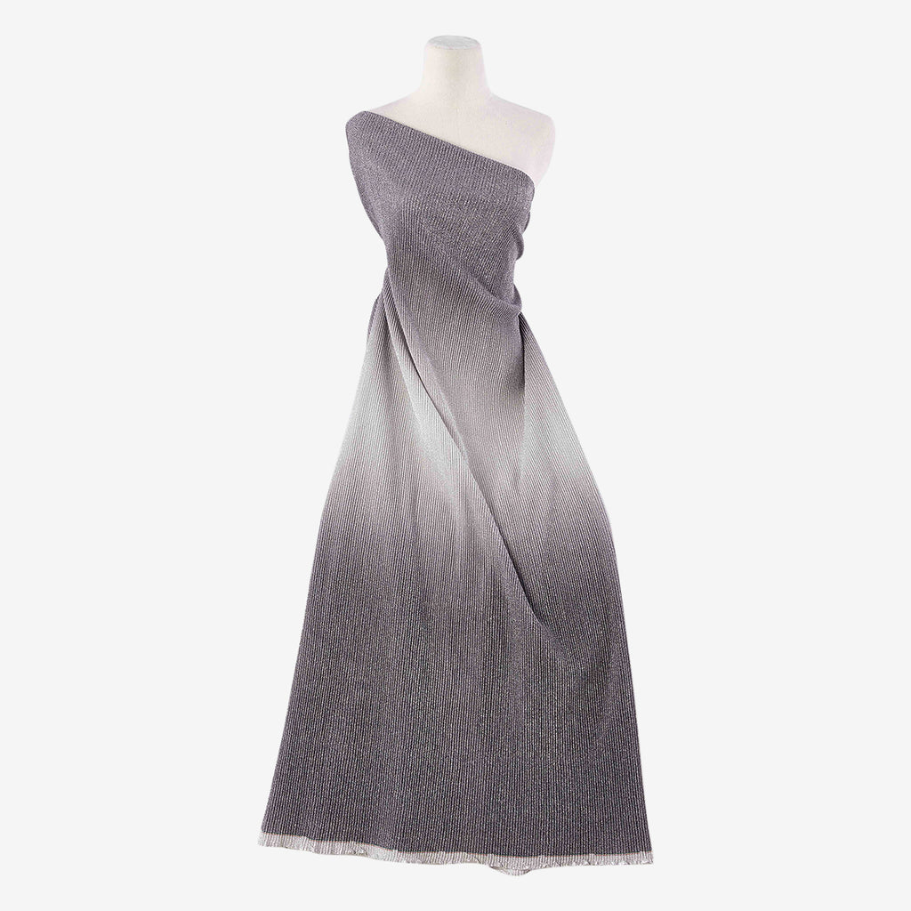 CATE DOUBLE BORDER OMBRE LUREX PLEATED KNIT  | 25873PLT-OMB SERENE GREY - Zelouf Fabrics
