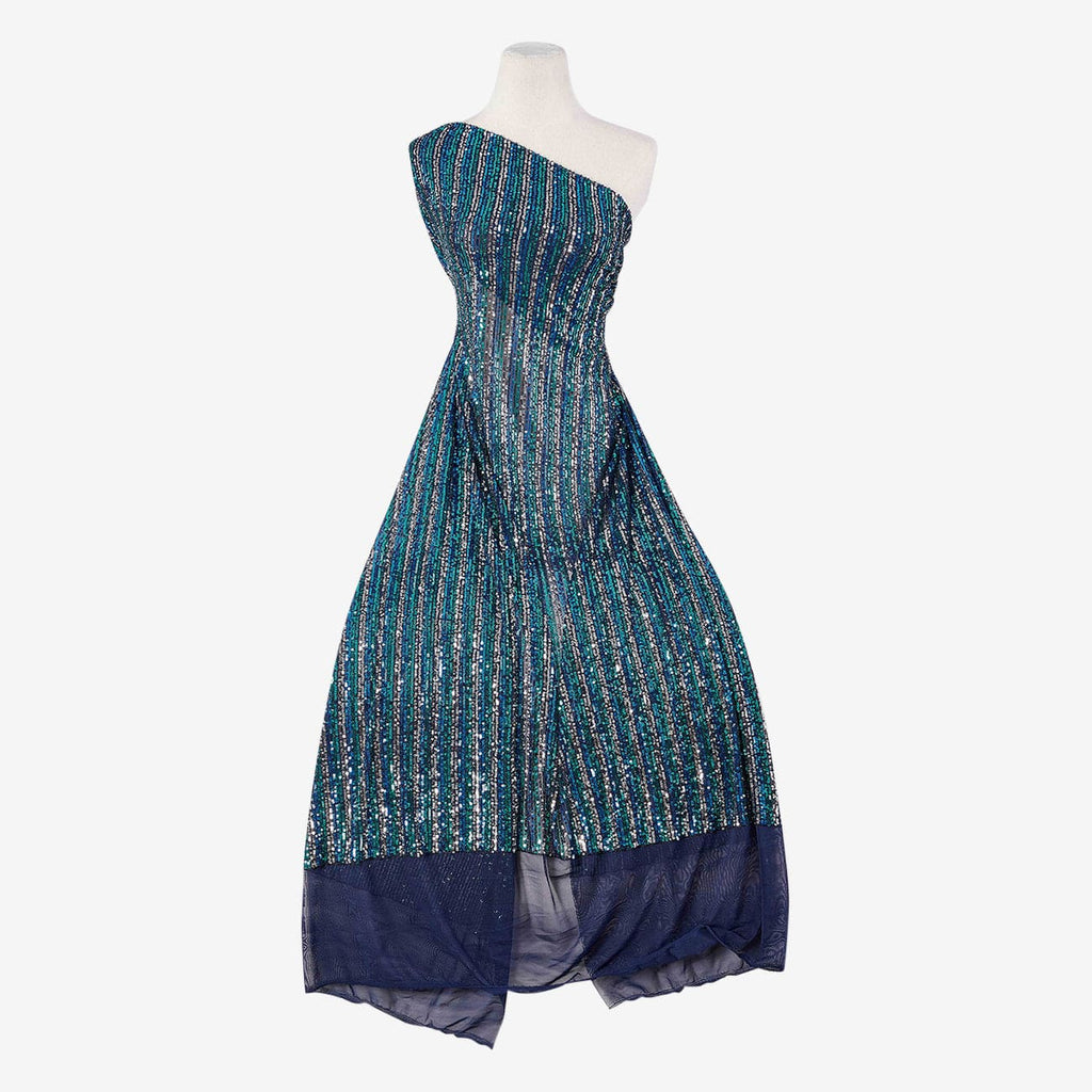 CASTILLA THREE COLOR STRIPE SEQUIN  | 25940 NAVY COMBO - Zelouf Fabrics