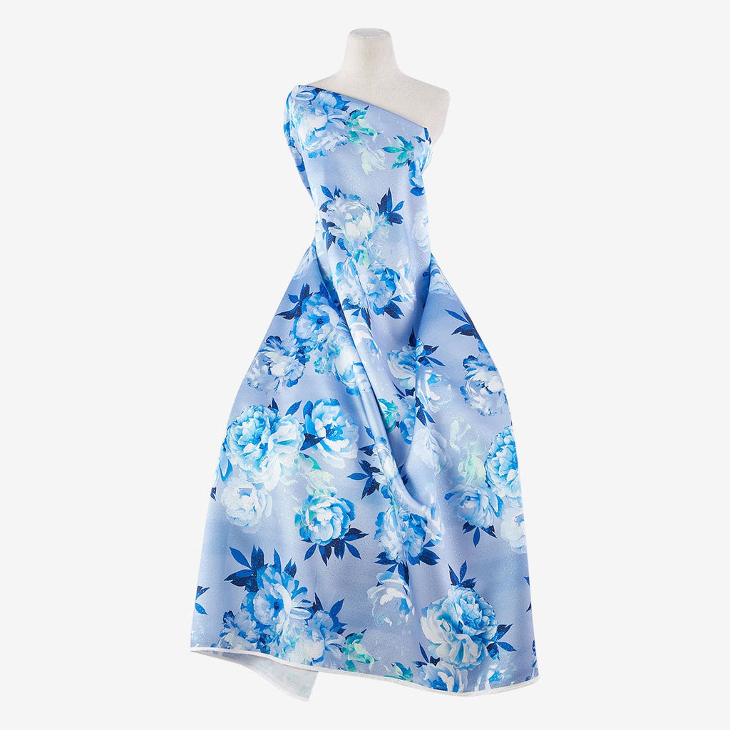 HANNAH FLORAL PRINT DOT FOIL MIKADO  | 25988FOL-4765DP SKY BLUE - Zelouf Fabrics