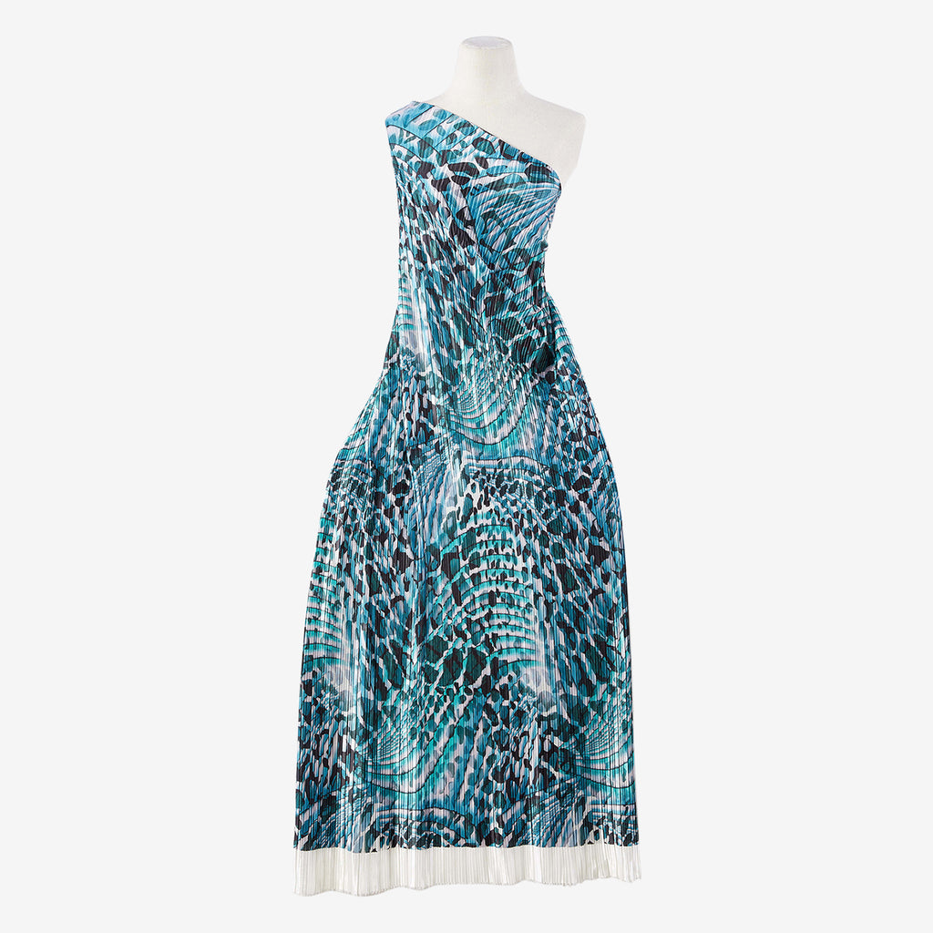TURQ JADE | 26005PLT-3253DP - AMILE PRINT SKINNY PLEAT BODRE - Zelouf Fabrics