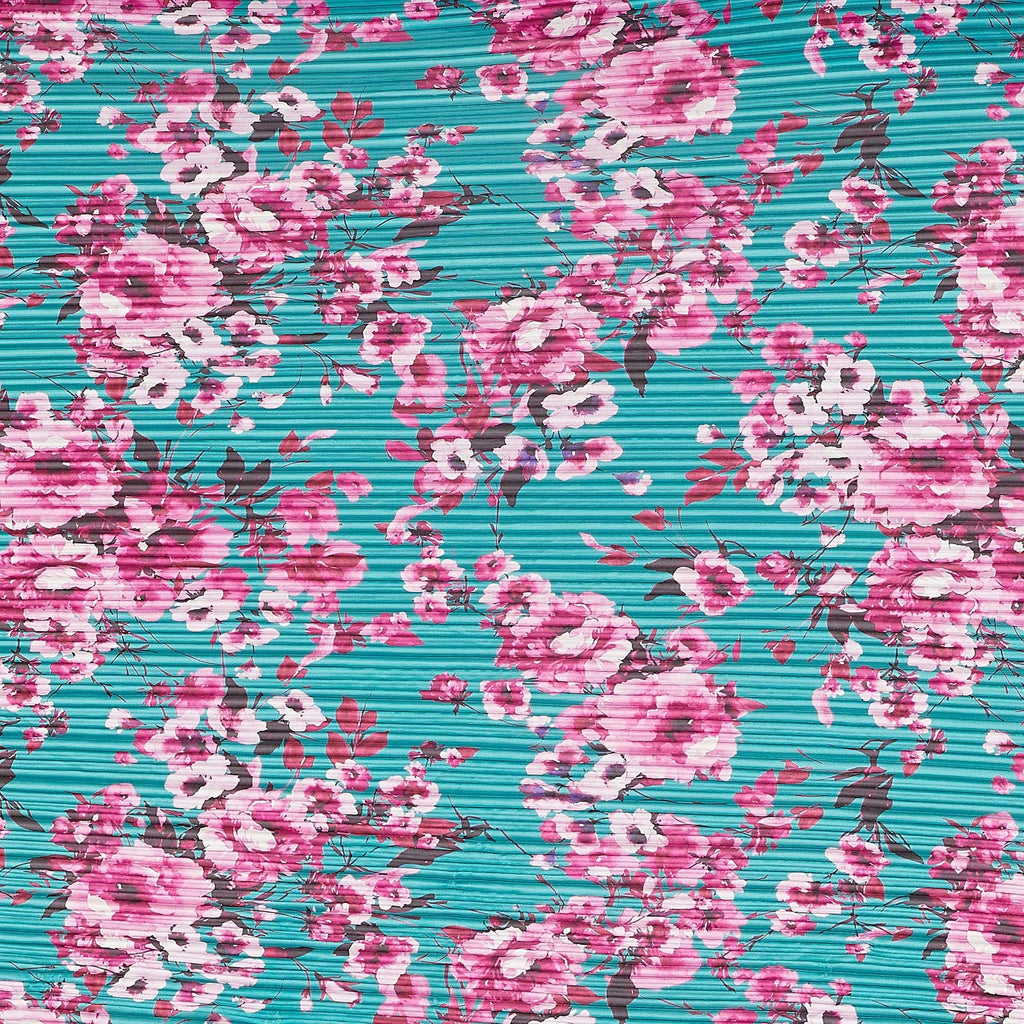 JADE FUCHSIA | 26006PLT-3253DP - AURA FLORAL PRINT SKINNY PLEATED BODRE - Zelouf Fabrics