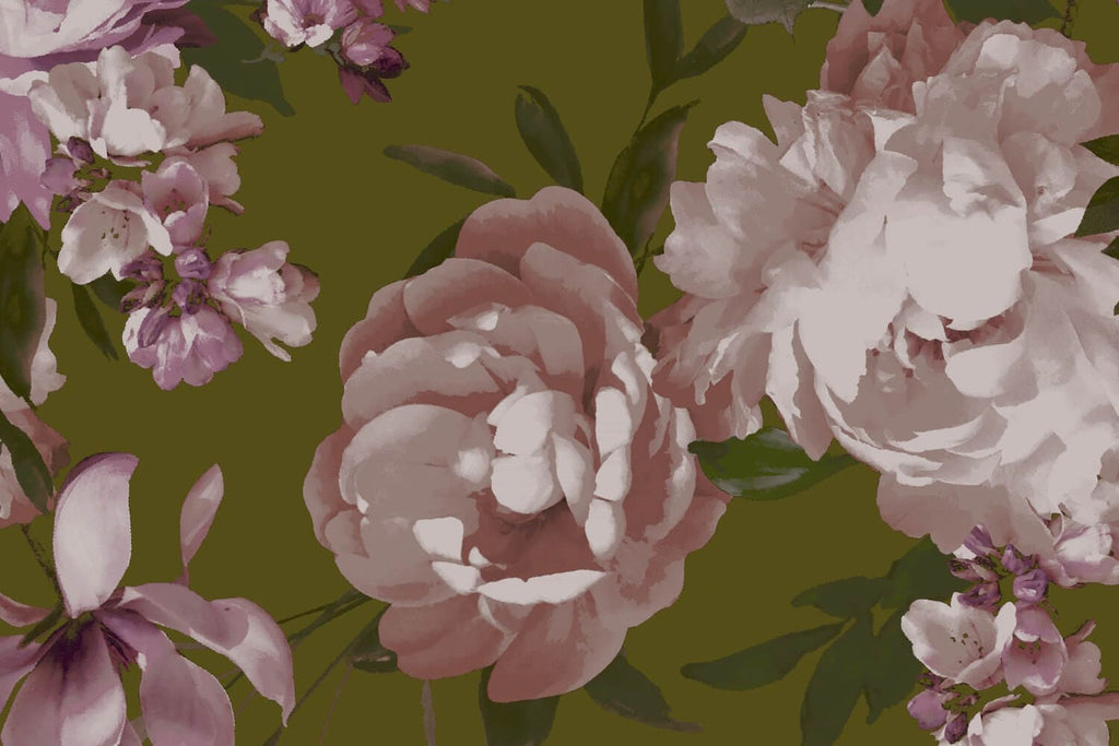 CATALINA FLOWER PRINT BELLE CREPE  | 26032-1323DP OLIVE COMBO - Zelouf Fabrics