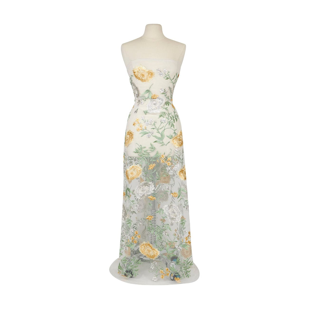 PUA FLORAL EMBROIDERY MESH  | 25983-1060 IVORY/YELLOW - Zelouf Fabrics