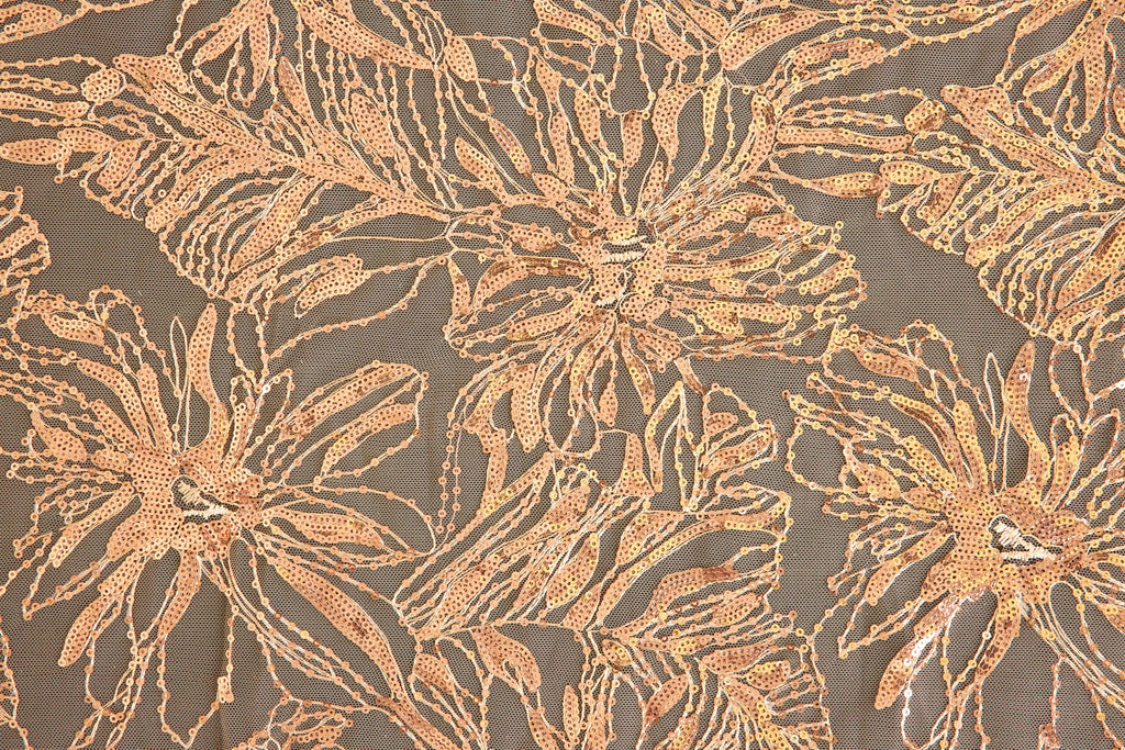 SAND/ROSEGOLD | 26270 - WAVE SEQUIN EMBROIDERY MESH - Zelouf Fabrics