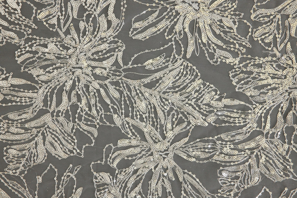 ECRU/SILVER | 26270 - WAVE SEQUIN EMBROIDERY MESH - Zelouf Fabrics